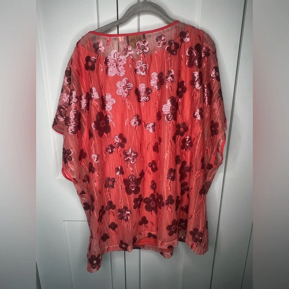 Bob Mackie NWT 2 Piece Tank + Mesh Floral Poncho Women's Plus Size 2X - Picture 5 of 7